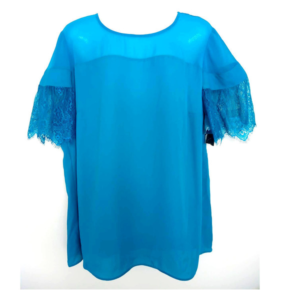 Worthington Tops - NWT Worthington Womens Sheer Lace Sleeve Teal Top